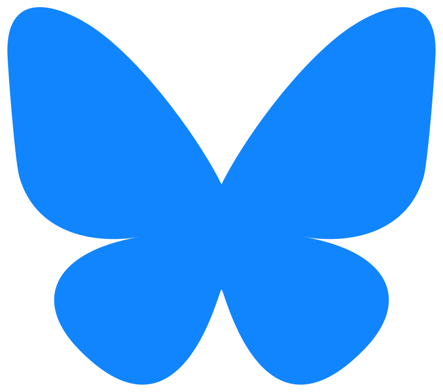 Blueskyn logo, joka on sininen perhonen